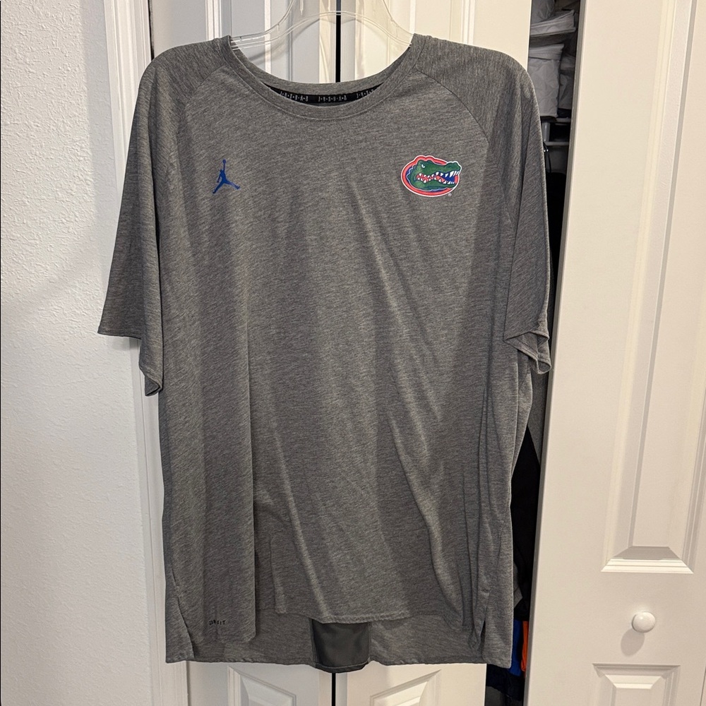 Jordan Men's Gray Athletic Tee with Blue and Green Accents Gators
